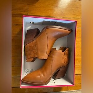 Vince Camuto Tan Ankle Booties with Stacked Heel